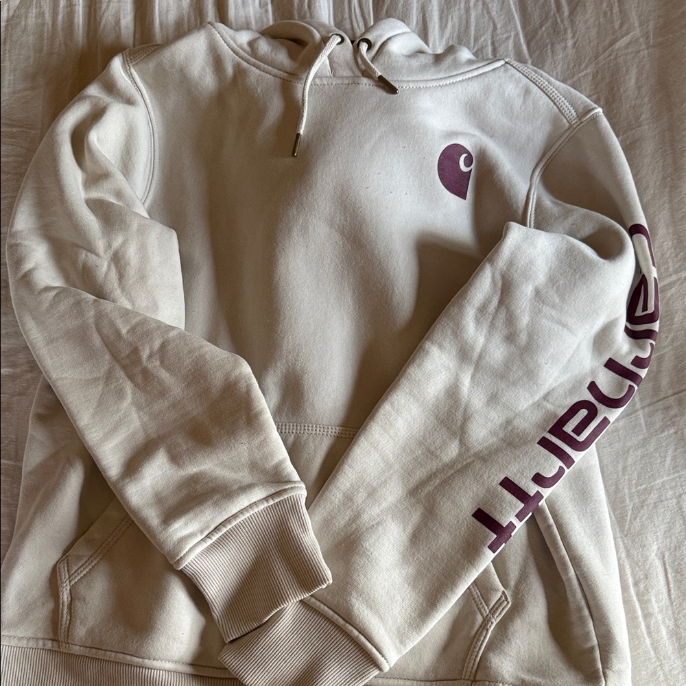 Cream Hoodie with Purple Logo